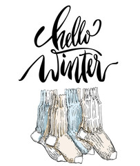 Hello Winter lettering illustration.