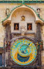 Prague astronomical clock in the building of the Old Town Hall. Prague, Czech Republic.