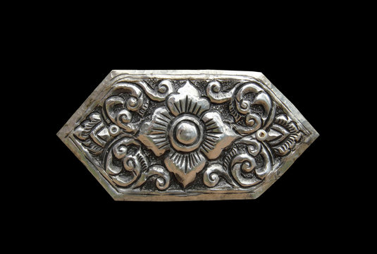 Decorative Art of Lanna Thai silver carving art on temple wall