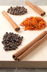 Condiments and spices with shallow depth of focus