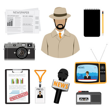 Journalist or reporter vector icon set