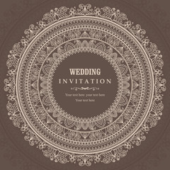 Wedding invitation card arabic, mandala, brown and beige. - 129271774