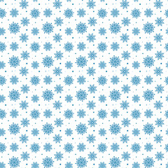 Seamless blue pattern of many snowflakes on white background. Ch