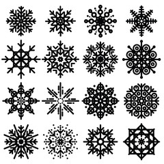 Black snowflakes big set of different variations on white backgr
