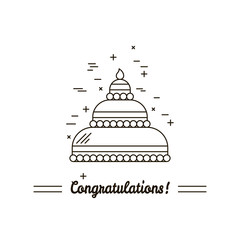 Cake with candle vector icon line isolated. Sweet dessert illustration. Happy birthday wedding party celebration food silhouette. Bakery, cafe, restaurant design element. Chocolate cream.