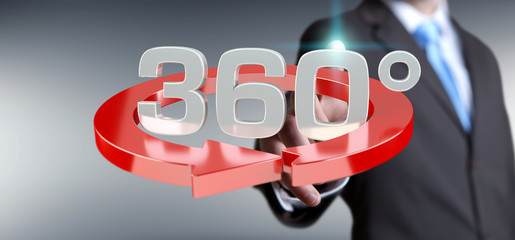 Man touching 360 degree 3D render icon with his finger