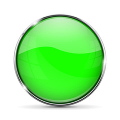Green glass button. Round web 3d icon
