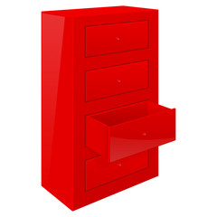 Red office cabinet. With open drawer
