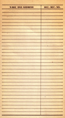 library book record. old library check out paper. record keeping.