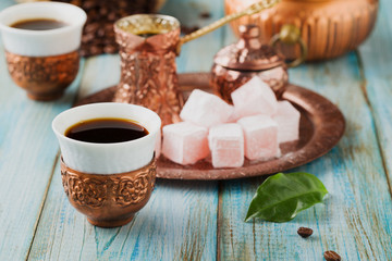 Traditionally brewed Turkish coffee. Specified in the original c