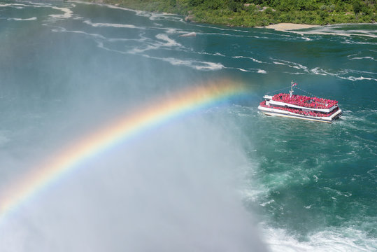 Rainbow near tourist boat at Niagara Falls