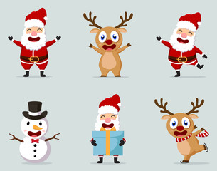 Christmas Santa Claus reindeer, and snowmen collection set