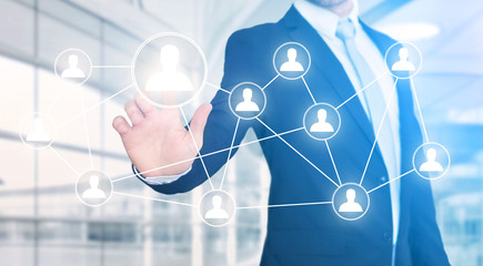 Businessman touching technology interface with professional cont