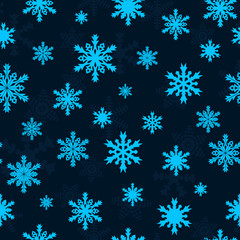 Snowflakes on blue sky - Christmas seamless pattern