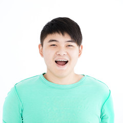 closeup happy asian young man face portrait