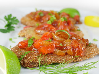 fried fish herring with tomato sauce