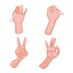 Set of hand gestures on white background. Vector illustration
