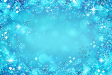 Abstract Winter background abstract bokeh. Snow, blurred lights with snowflakes. Christmas background