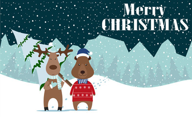 Deer and Bear Merry Christmas and Happy New Year! Happy new year card, new years eve,new year greetings,new year messages,new year greeting,new year day