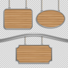 Vector empty wooden hanging signs isolated