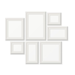 Empty white pocture frames, 3d photo borders isolated on wall