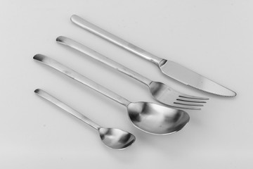 Cutlery set with Fork, Knife and Spoon on white background