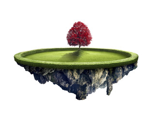 Amazing island with red tree floating in the air