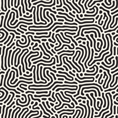 Organic Irregular Rounded Lines. Vector Seamless Black and White Pattern.