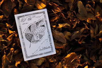 Autumn doodle card dudling in style with inscriptions in Russian