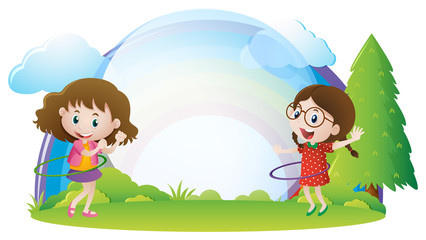 Border template with two girls in the park