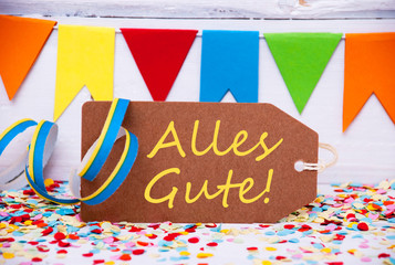 Obraz premium Party Label With Streamer, Alles Gute Means Best Wishes