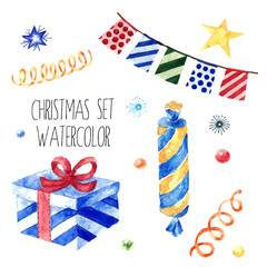 Watercolor christmas cute illustrations collection. Christmas set for scrapbook and design.