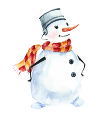 Watercolor snowman, merry illustration symbol winter, children's illustration, new year