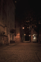 Old European city street at night