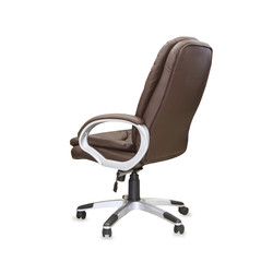 Fototapeta premium Back view of modern office chair from brown leather. Isolated