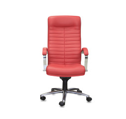 Modern office chair from red leather. Isolated
