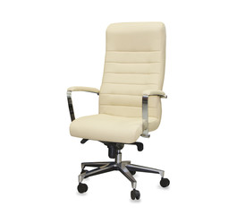 Modern office chair from beige leather. Isolated