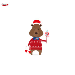 Bear. Merry Christmas postcard.