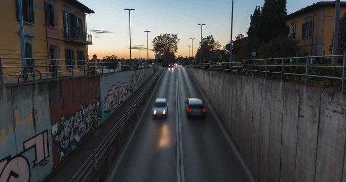 Time lapse traffic in the underground in a city. Zoom out slider.