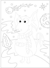 Funny alien and space rocket