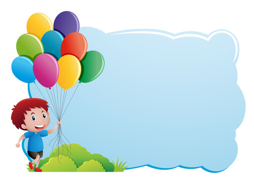 Border template with boy holding balloons