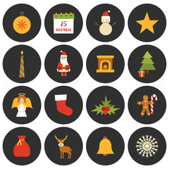 Vector cartoon Christmas, New Year icons