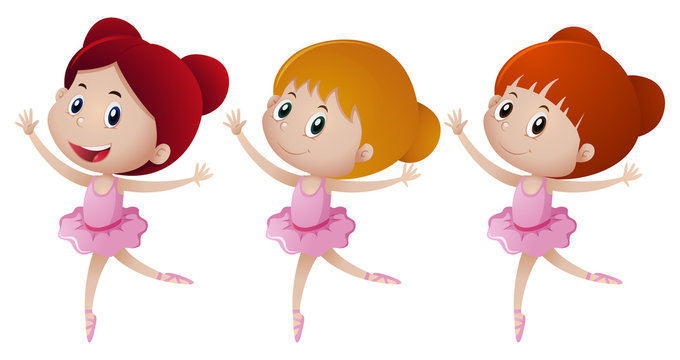 Three girl in pink ballet outfit