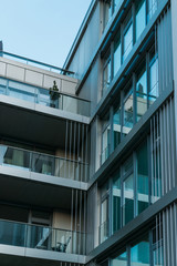Fototapeta premium modern office facade with blue windows