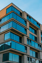 high angle view of modern architecture, formed in squares with brick facade