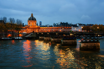 Paris, France. Night view of illuminated French Institute