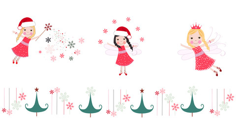 Cute christmas angels. Merry christmas greeting card vector