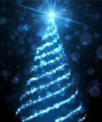 Blue background with Christmas tree.