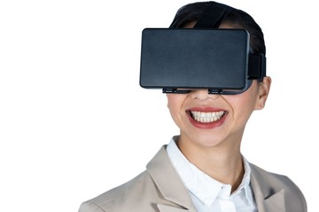 Businesswoman using virtual reality headset