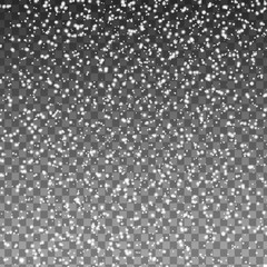 Falling Christmas Shining transparent snow isolated on transparent background. Snowflakes, snowfall. Vector illustration.